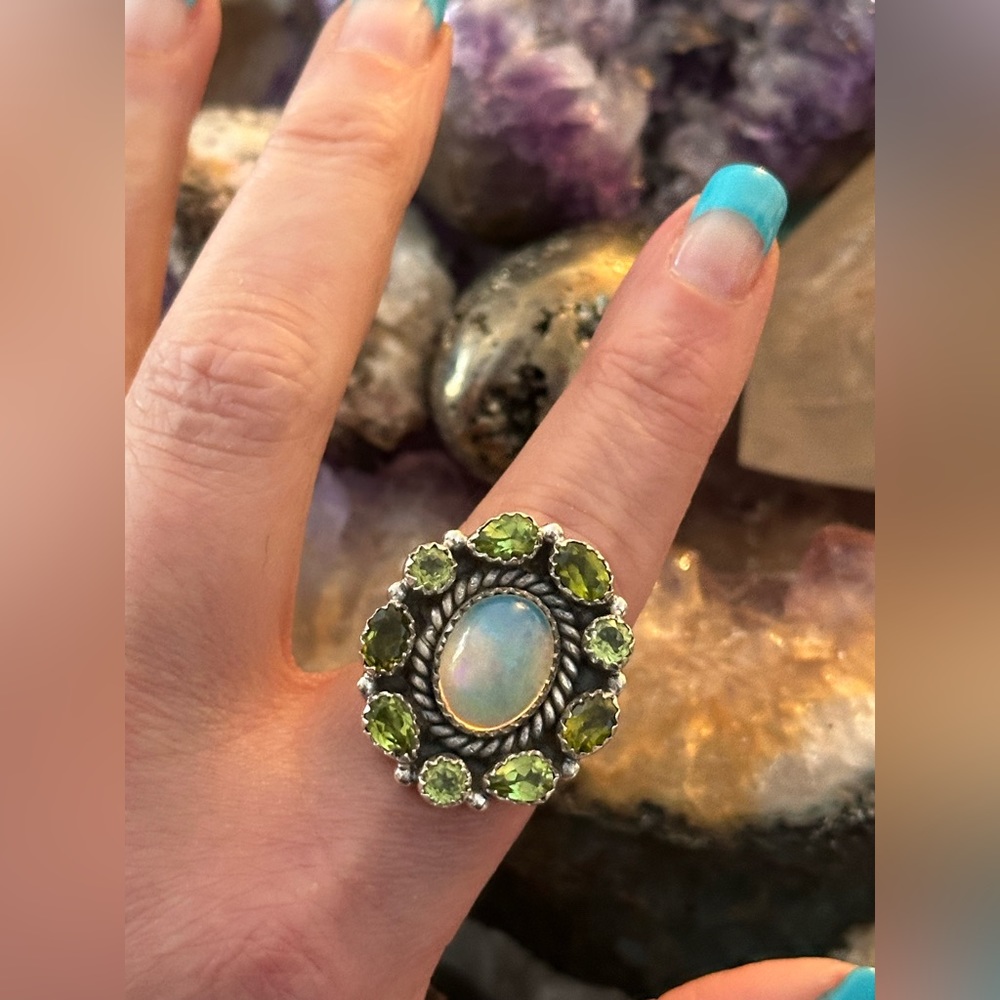 Opal Peridot Statement Sterling Silver Adjustable… - image 2